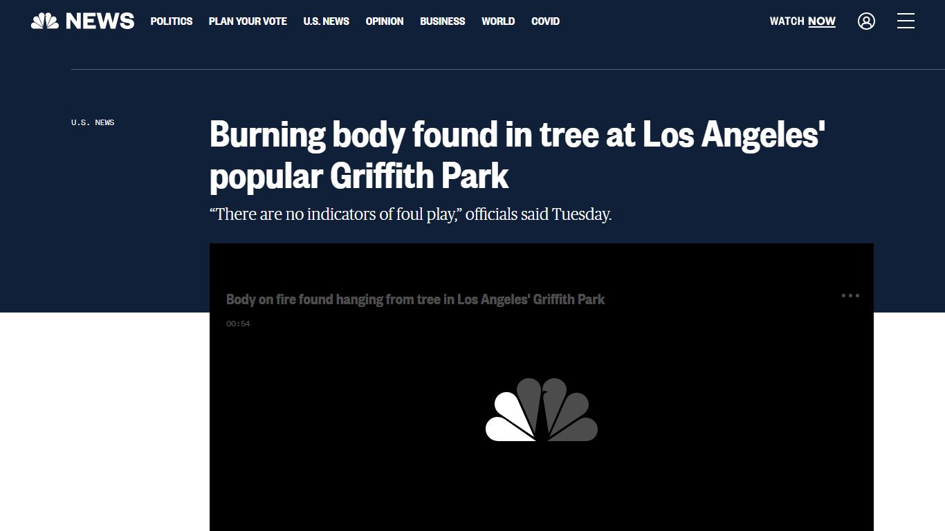 Burning body found in tree at Los Angeles' popular Griffith Park